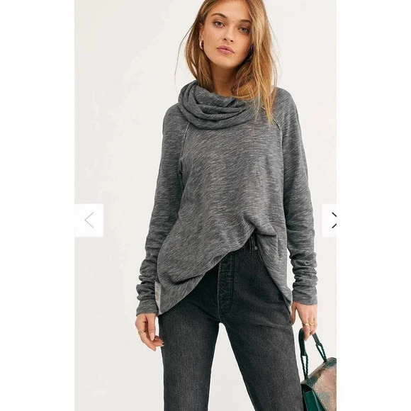 Free People Beach Two Body Pullover Women's One Size Heathered Gray Cowl Neck - Picture 2 of 7